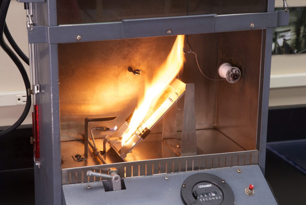 Flammability test on medical device mask