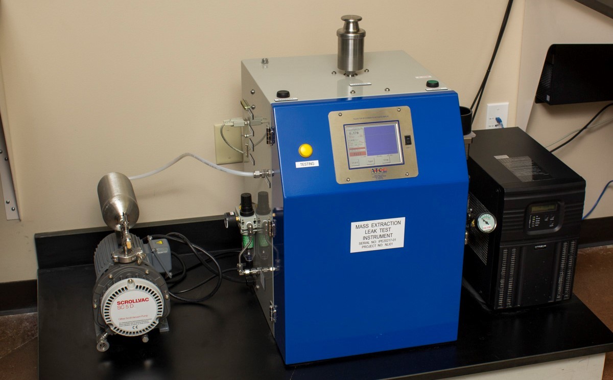 Mass Extraction Leak test being performed at Nelson Labs