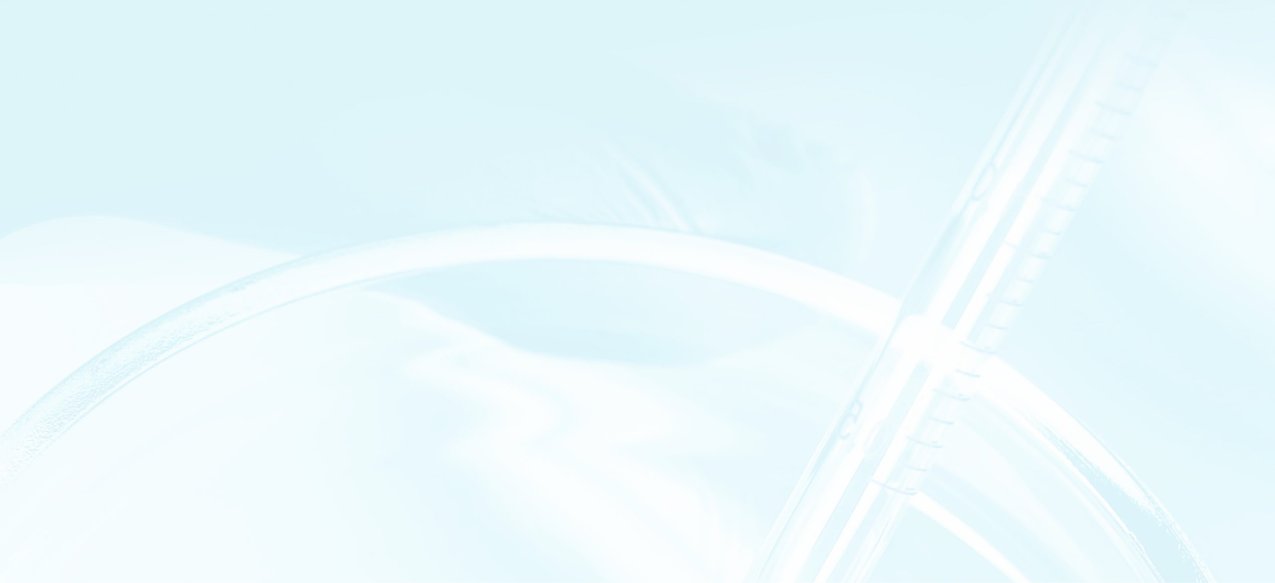 A faded, high-key abstract background image in pale blue tones, subtly showing the faint silhouettes of laboratory glassware, including a petri dish and a graduated pipette.